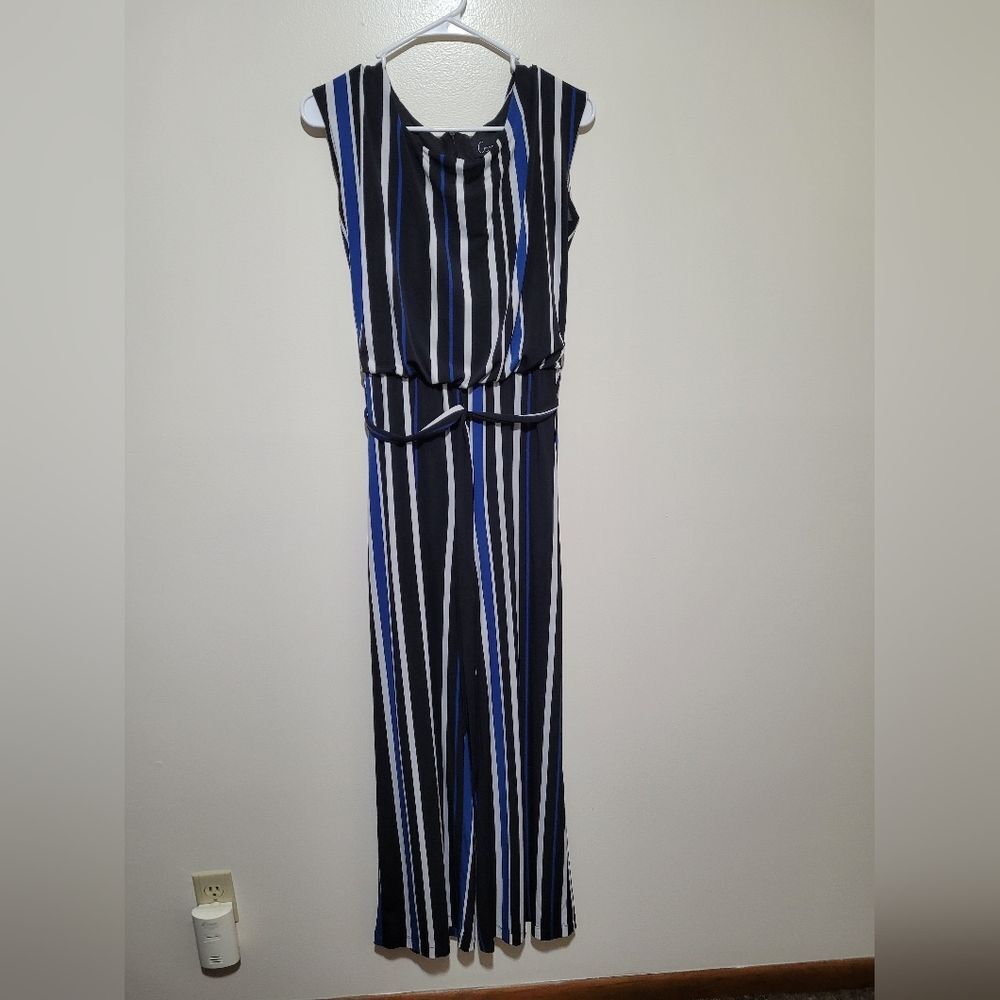 Connected Apparel Elegant Striped Sleeveless Jumpsuit With‎ Belt